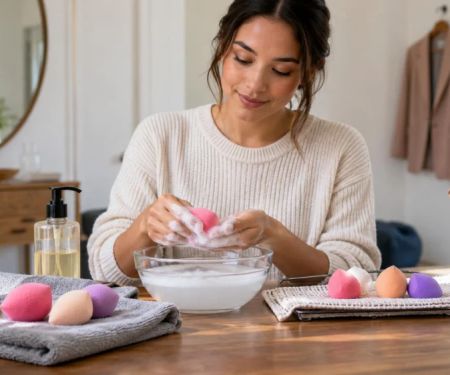Cosmetic Sponge Cleaning: Soap, Rinsing, and Drying